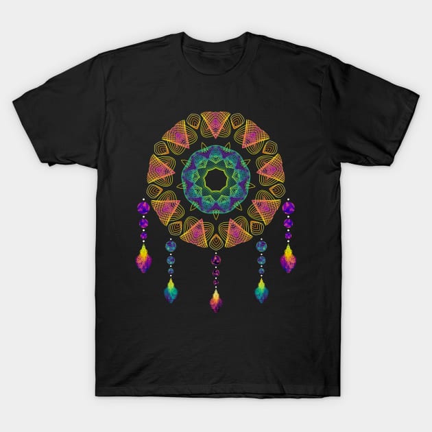 Dream Data Catcher 1 Tier | Atom Kaleidoscope Black T-Shirt by aRtVerse